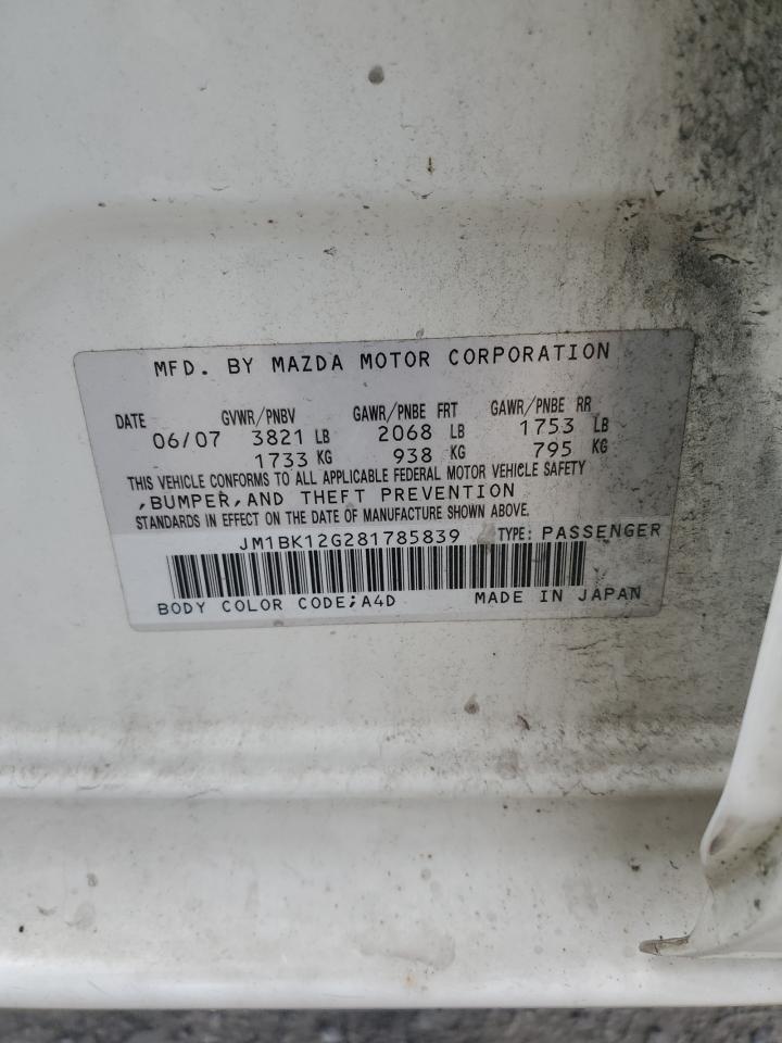 2008 Mazda 3 I VIN: JM1BK12G281785839 Lot: 57052675