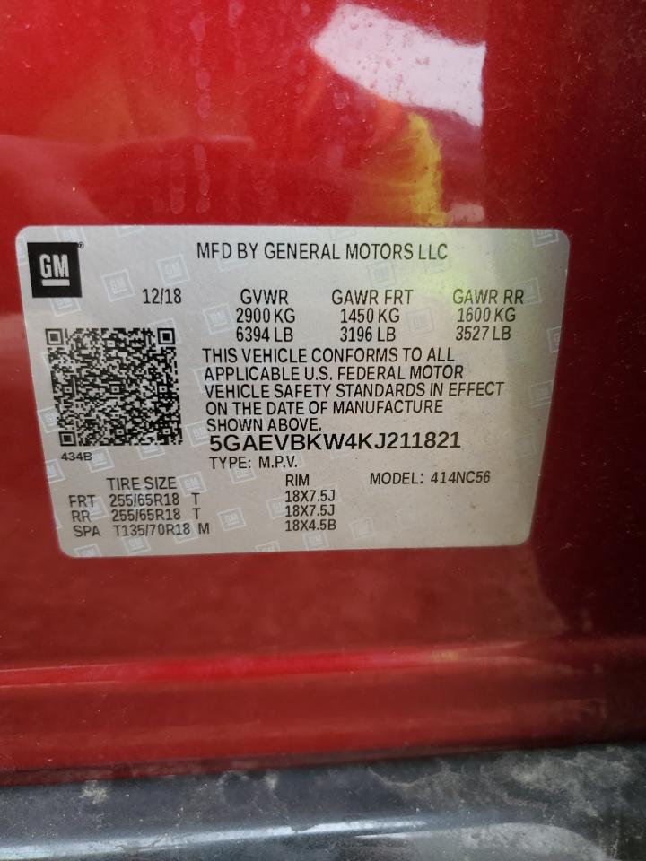 2019 Buick Enclave Premium VIN: 5GAEVBKW4KJ211821 Lot: 55993355