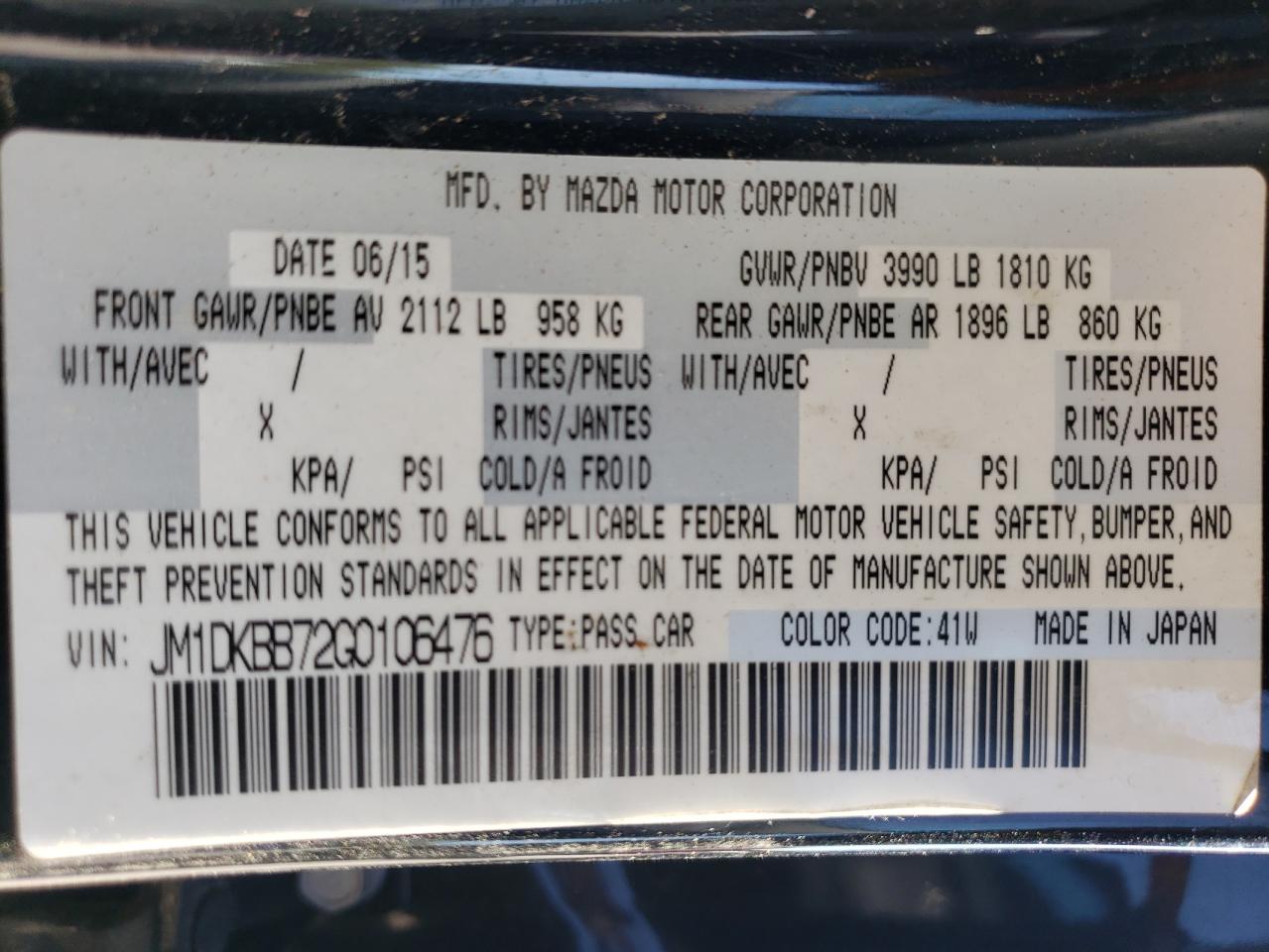 2016 Mazda Cx-3 Sport VIN: JM1DKBB72G0106476 Lot: 56236245