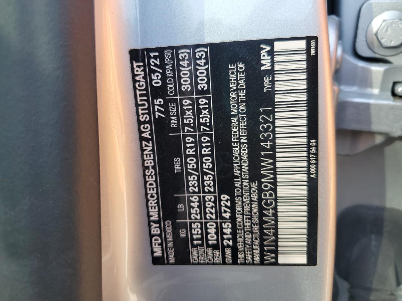 2021 Mercedes-Benz Glb 250 VIN: W1N4M4GB9MW143321 Lot: 56649565
