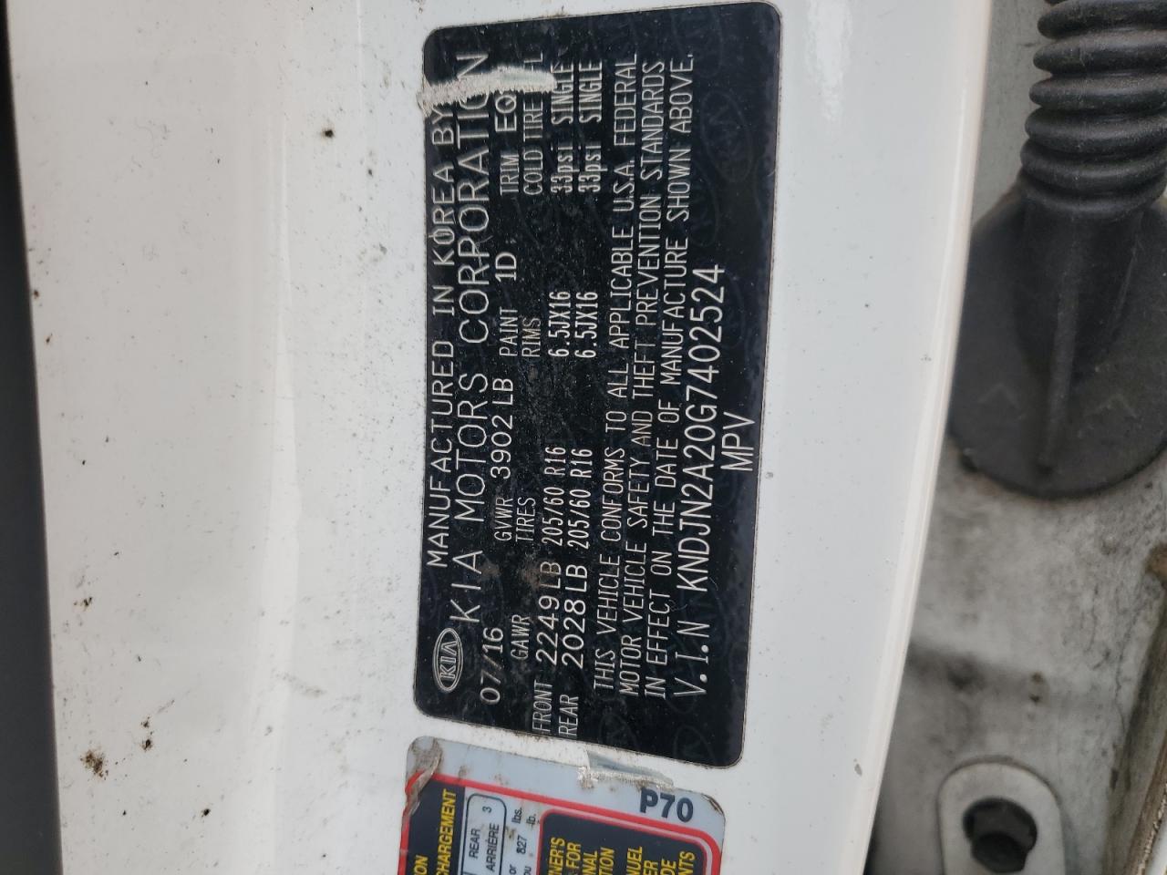 2016 Kia Soul VIN: KNDJN2A20G7402524 Lot: 57720265