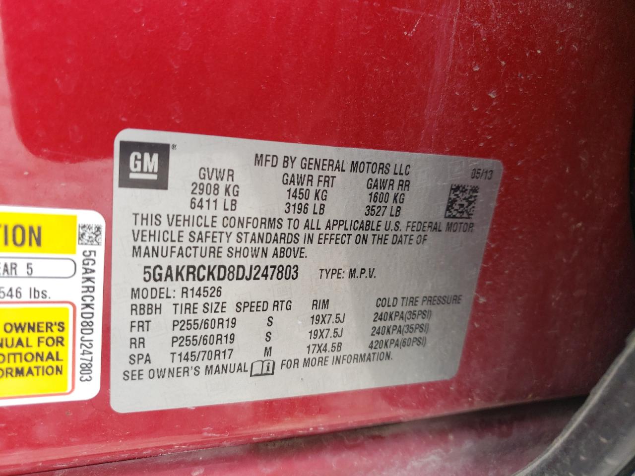 2013 Buick Enclave VIN: 5GAKRCKD8DJ247803 Lot: 56658285