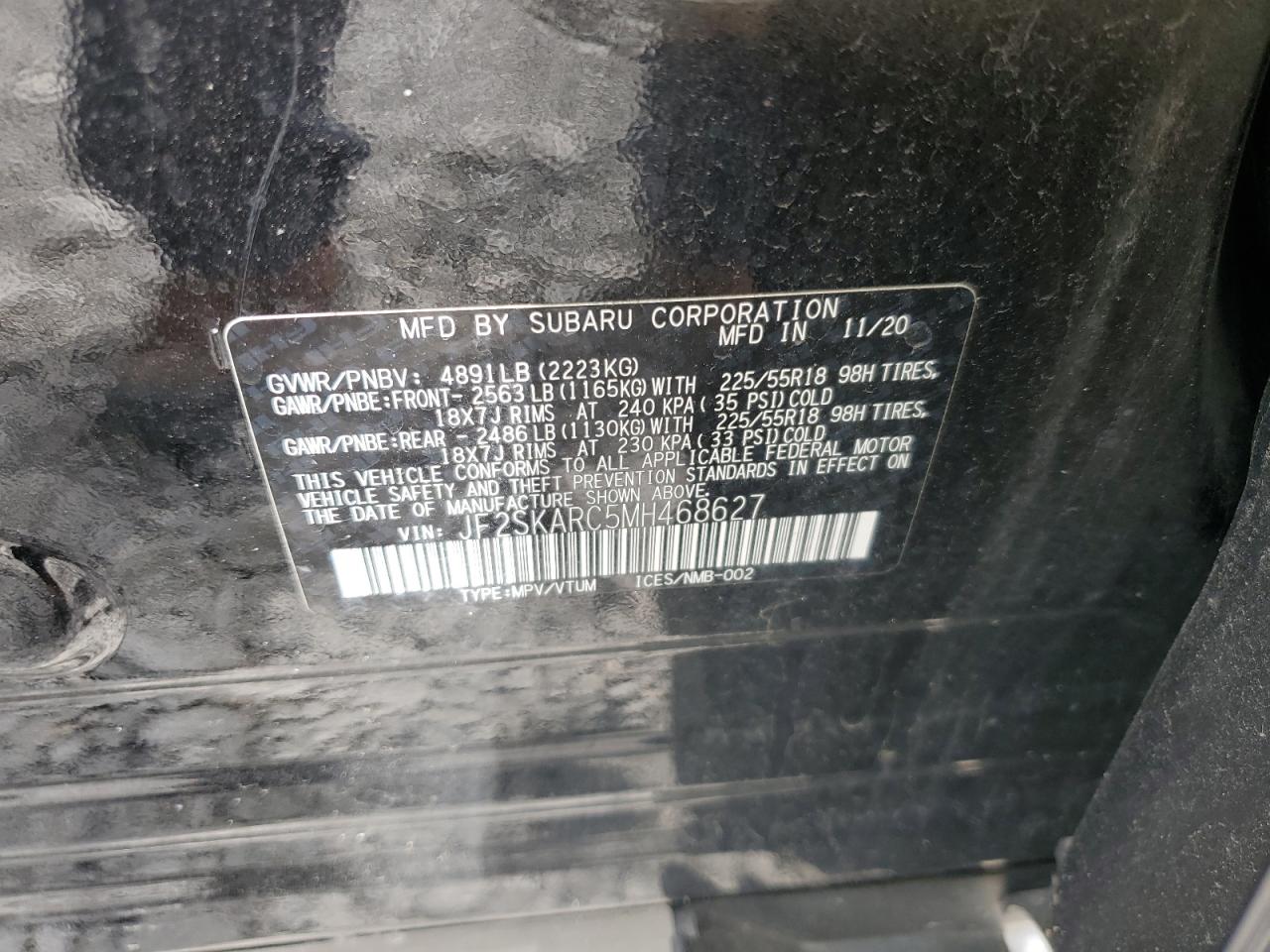2021 Subaru Forester Sport VIN: JF2SKARC5MH468627 Lot: 57413165
