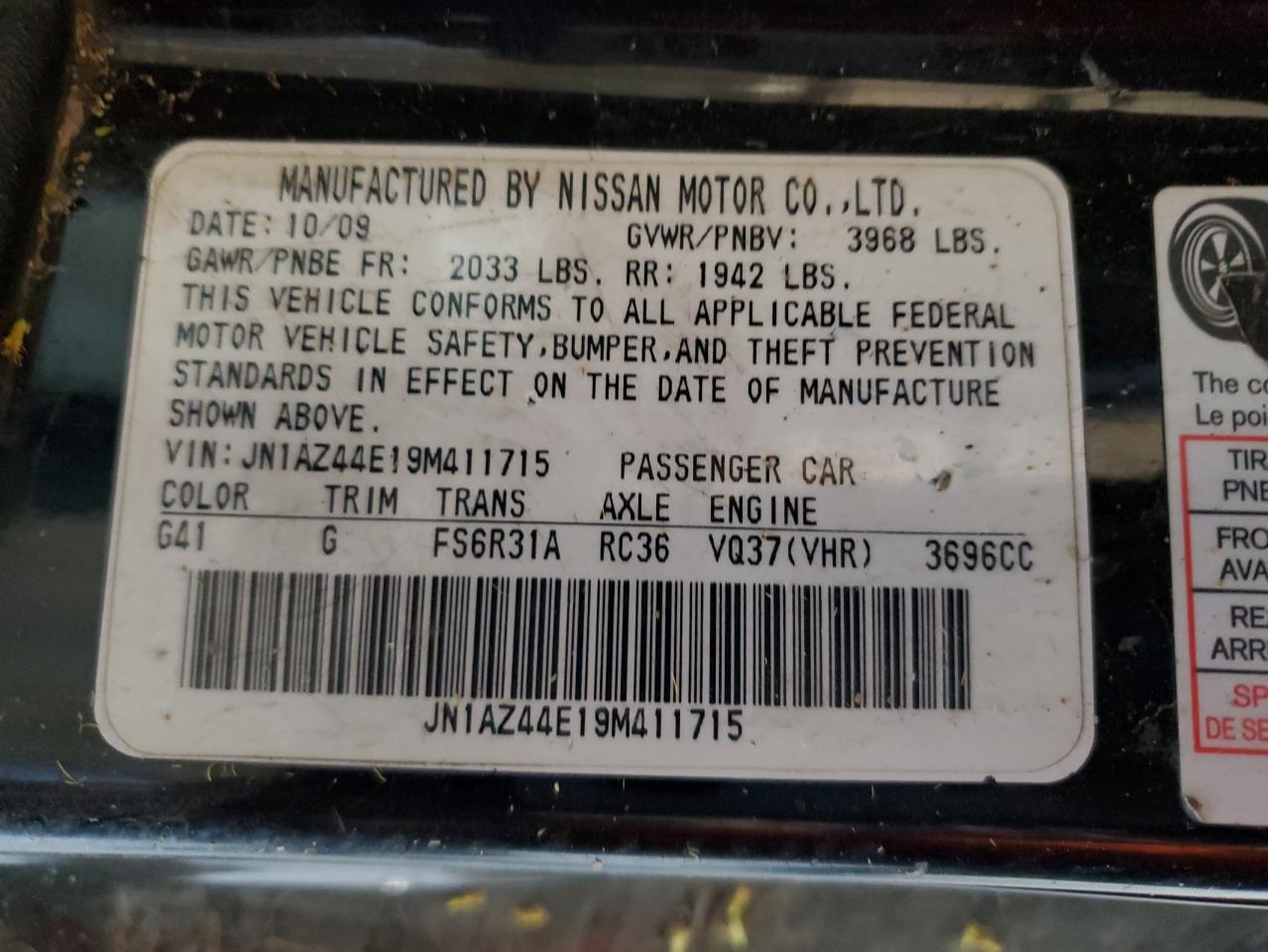 2009 Nissan 370Z VIN: JN1AZ44E19M411715 Lot: 56654815