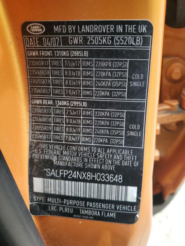 2008 Land Rover Lr2 Se VIN: SALFP24NX8H033648 Lot: 58412985