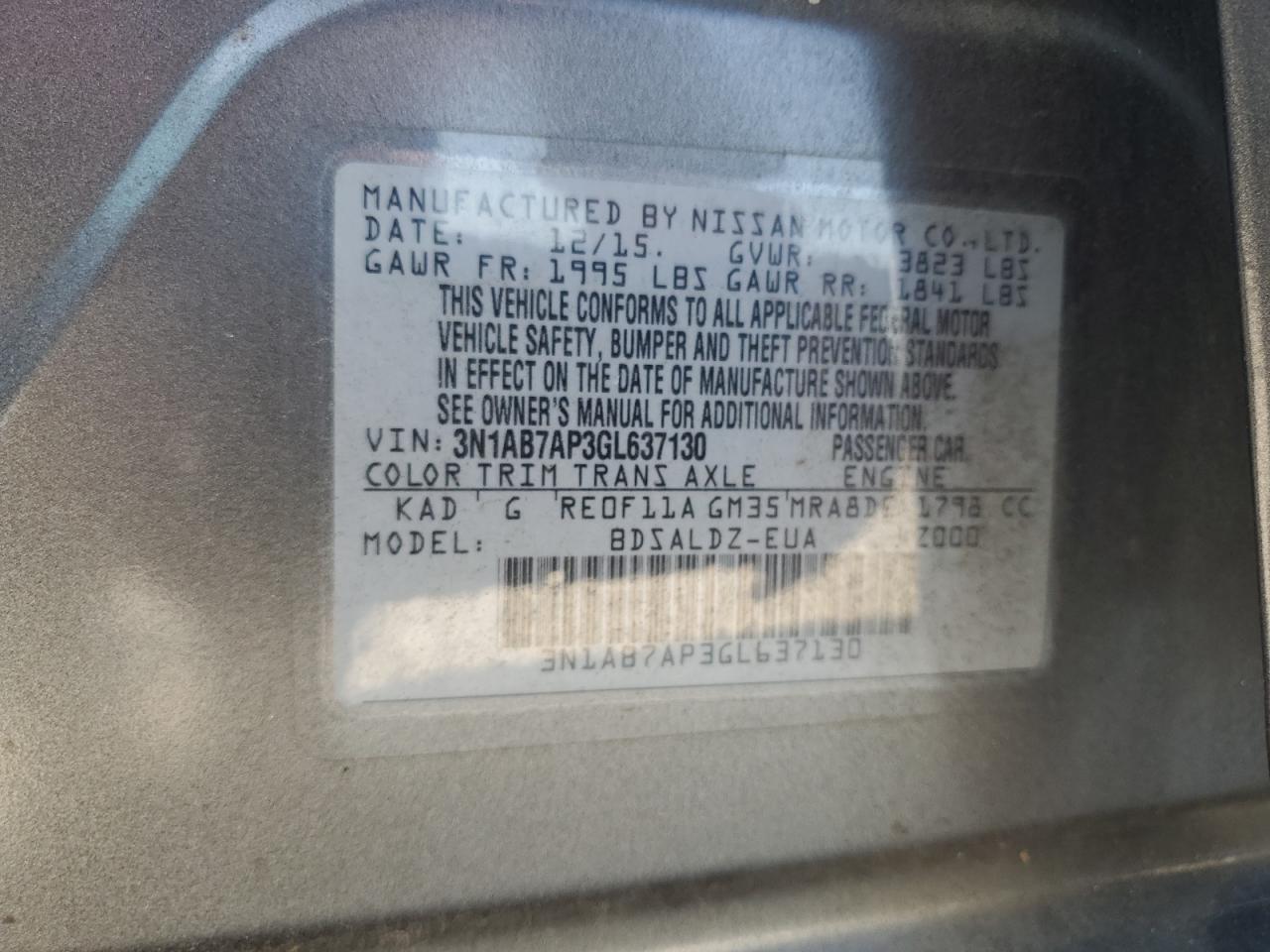 3N1AB7AP3GL637130 NISSAN SENTRA 2016