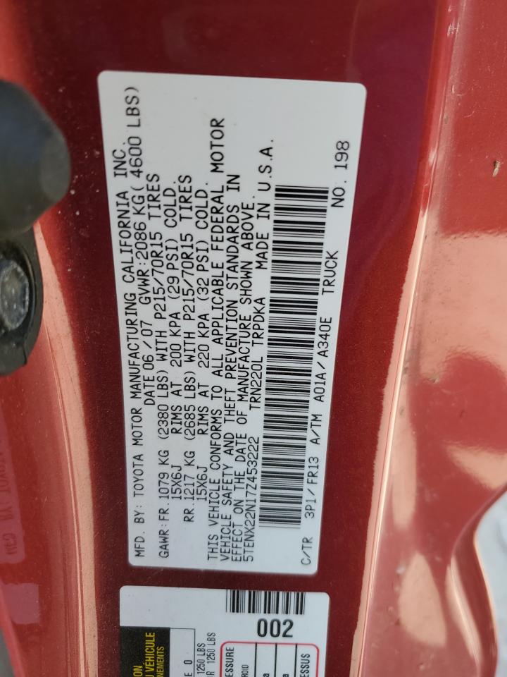2007 Toyota Tacoma VIN: 5TENX22N17Z453222 Lot: 57513525