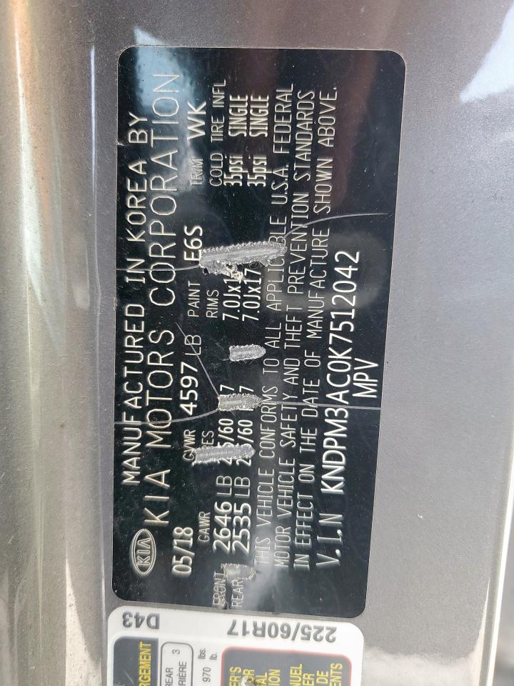 2019 Kia Sportage Lx VIN: KNDPM3AC0K7512042 Lot: 56939035