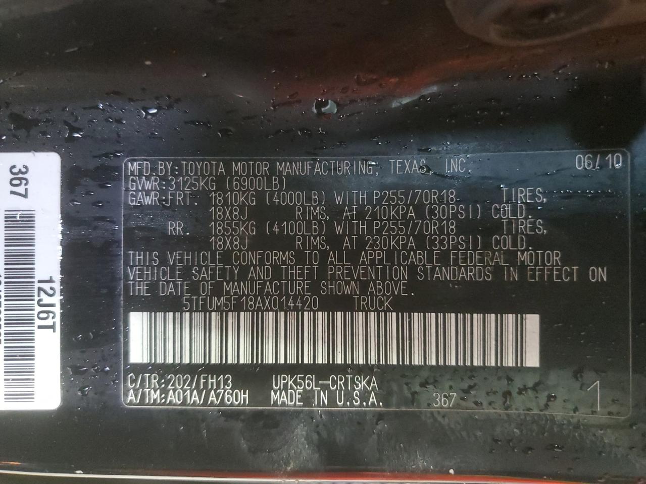 2010 Toyota Tundra Double Cab Sr5 VIN: 5TFUM5F16AX014108 Lot: 58220305