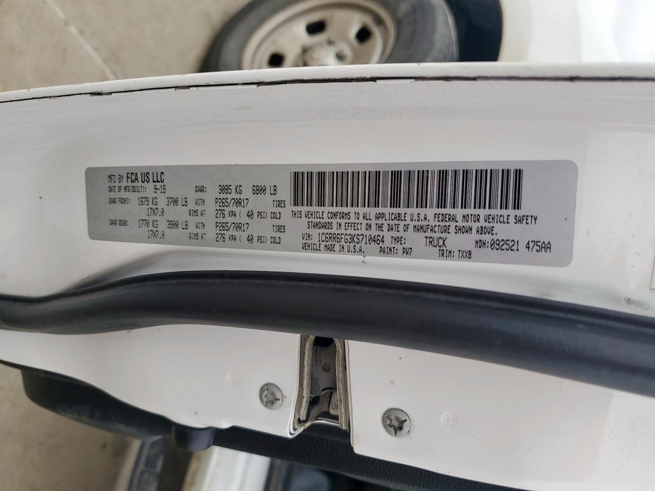 2019 Ram 1500 Classic Tradesman VIN: 1C6RR6FG3KS710464 Lot: 57274975