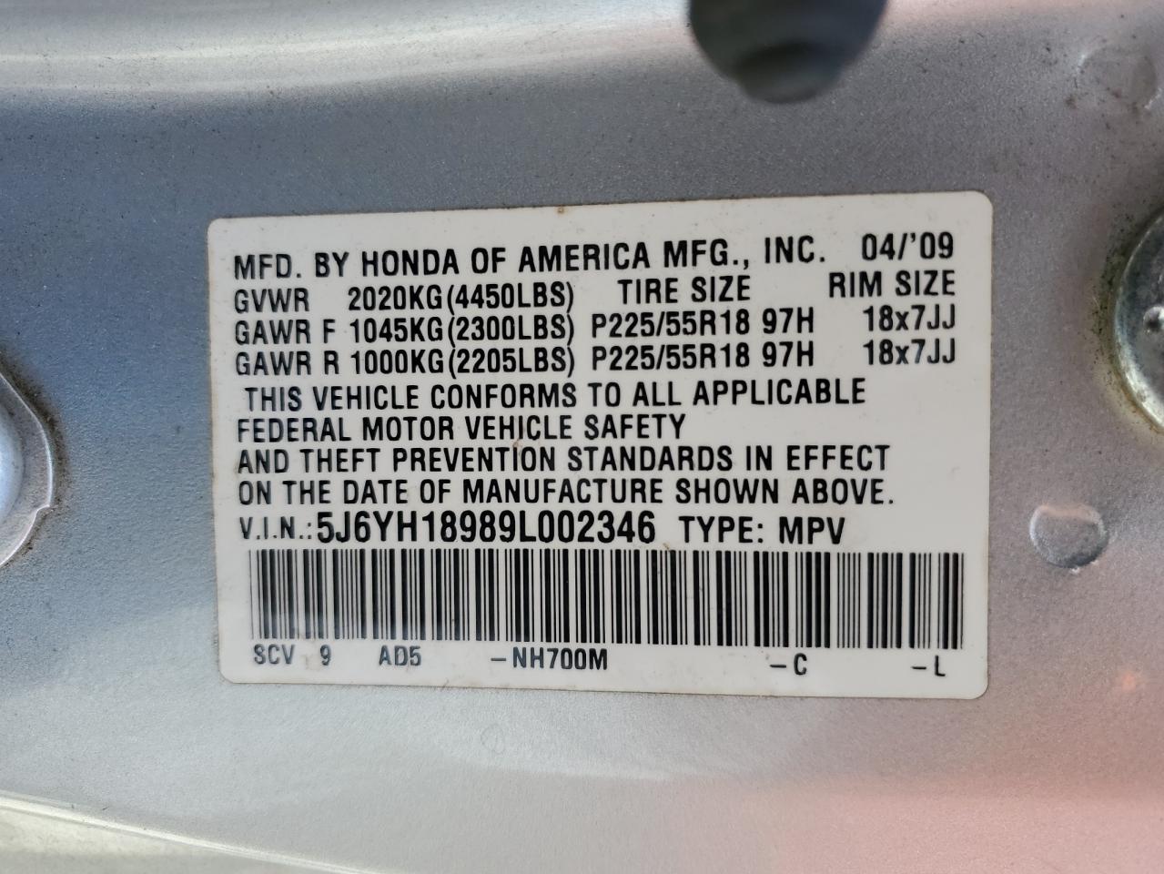 2009 Honda Element Sc VIN: 5J6YH18989L002346 Lot: 56322545
