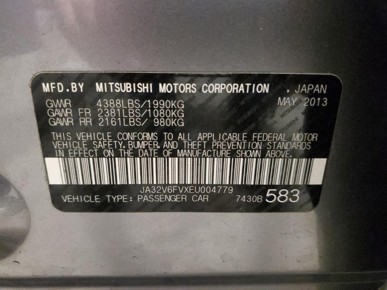 2014 Mitsubishi Lancer Ralliart VIN: JA32V6FVXEU004779 Lot: 56461975