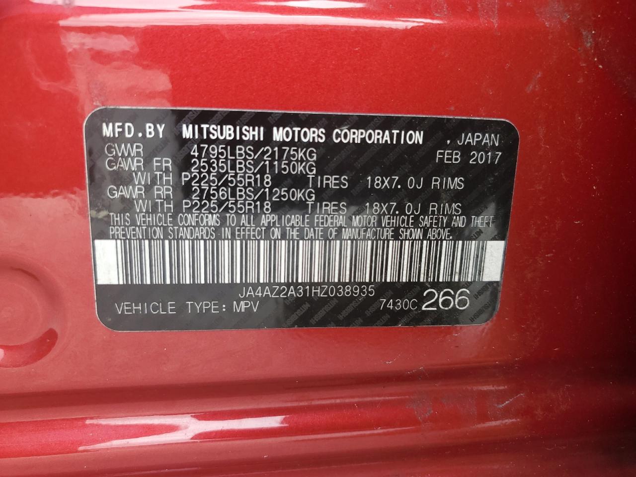 2017 Mitsubishi Outlander Es VIN: JA4AZ2A31HZ038935 Lot: 58806005