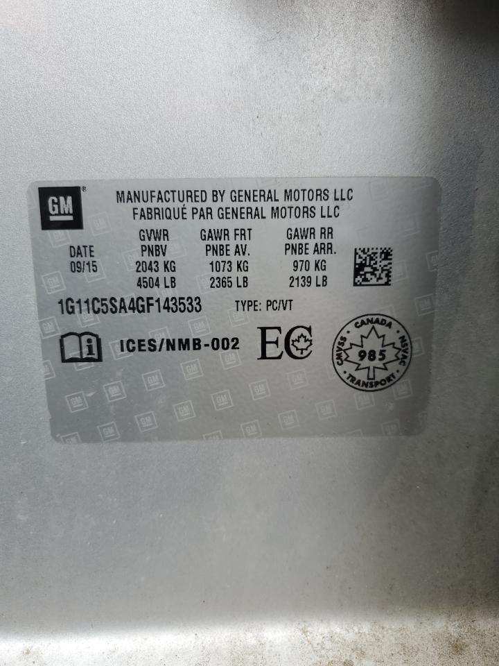 1G11C5SA4GF143533 CHEVROLET MALIBU 2016