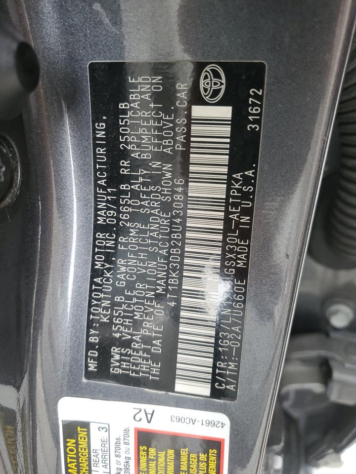 2011 Toyota Avalon Base VIN: 4T1BK3DB2BU430846 Lot: 53393515