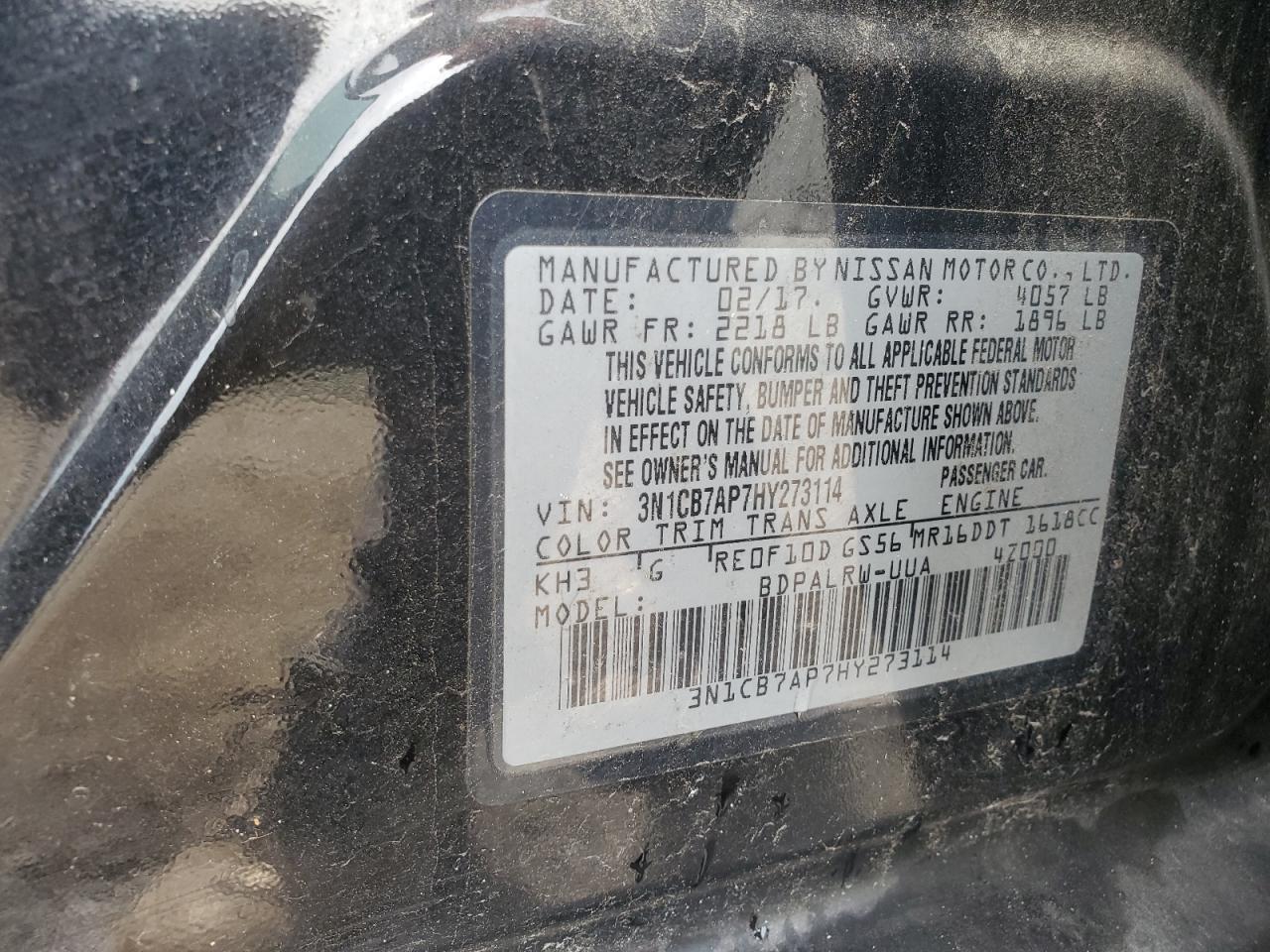 3N1CB7AP7HY273114 NISSAN SENTRA 2017