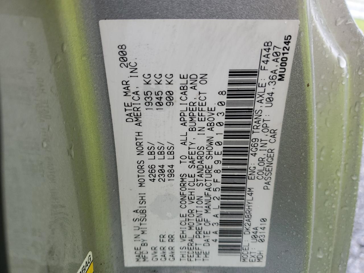 2009 Mitsubishi Eclipse Spyder Gs VIN: 4A3AL25F89E010308 Lot: 56853255
