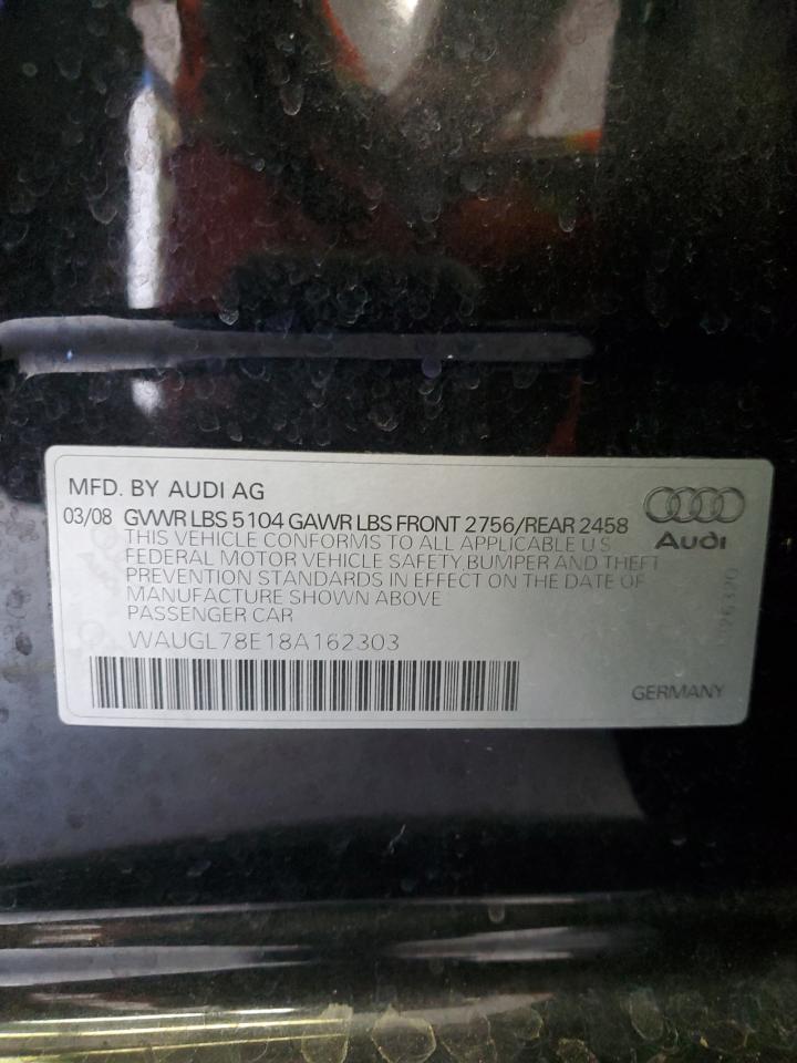 2008 Audi S4 Quattro VIN: WAUGL78E18A162303 Lot: 56347265