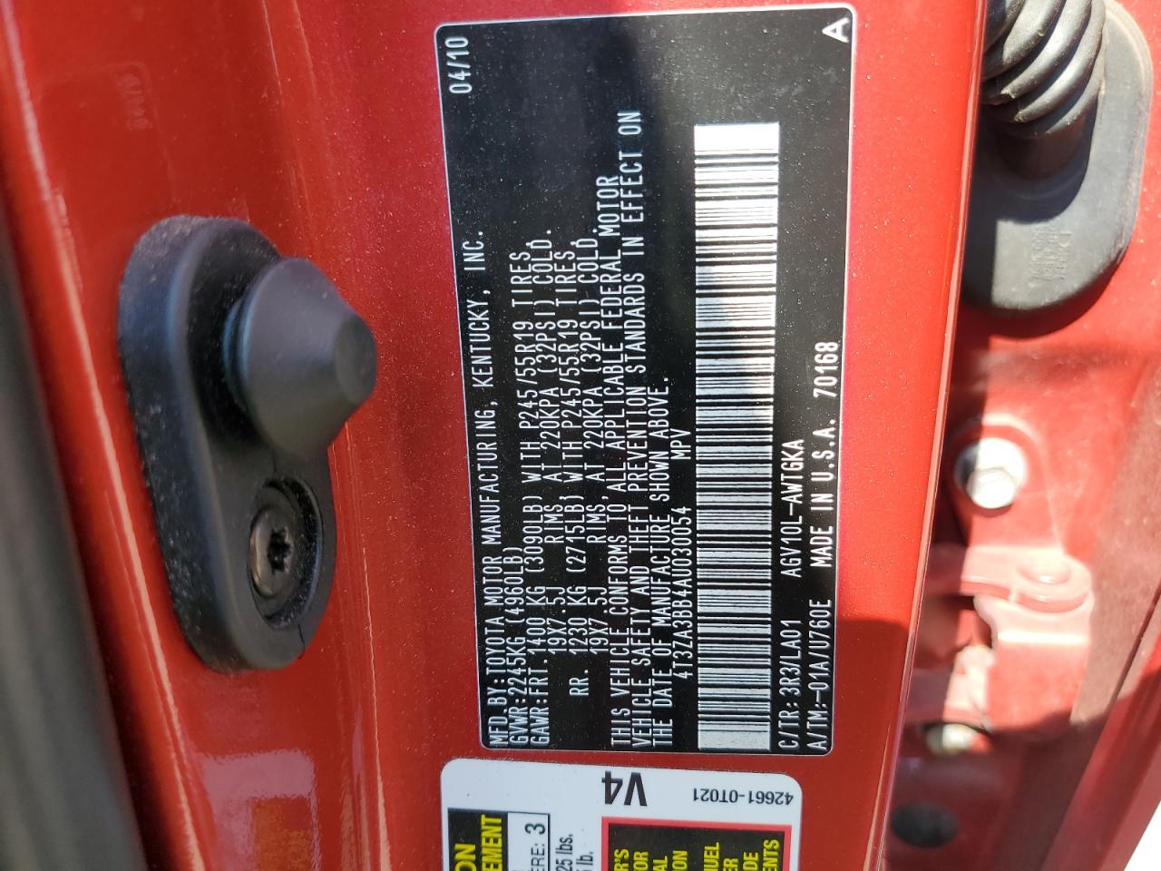 2010 Toyota Venza VIN: 4T3ZA3BB4AU030054 Lot: 56733575