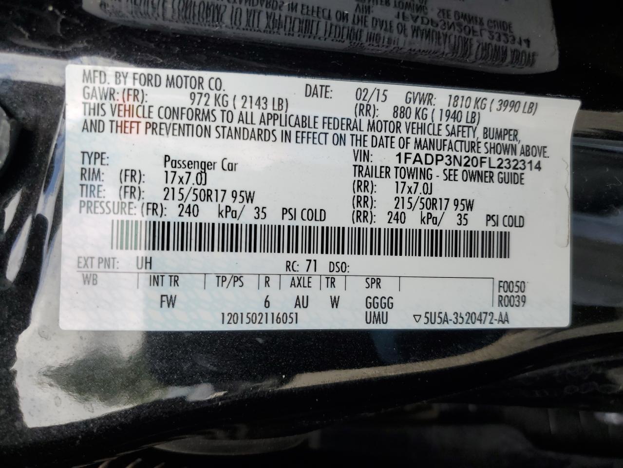 2015 Ford Focus Titanium VIN: 1FADP3N20FL232314 Lot: 56893515