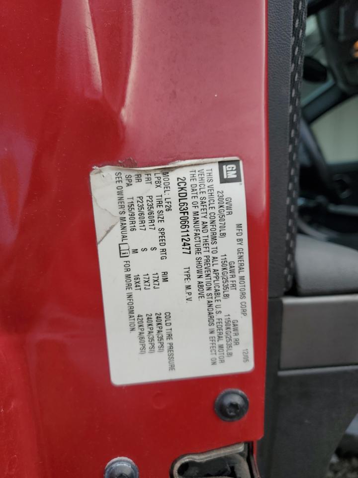 2006 Pontiac Torrent VIN: 2CKDL63F066112477 Lot: 56340555