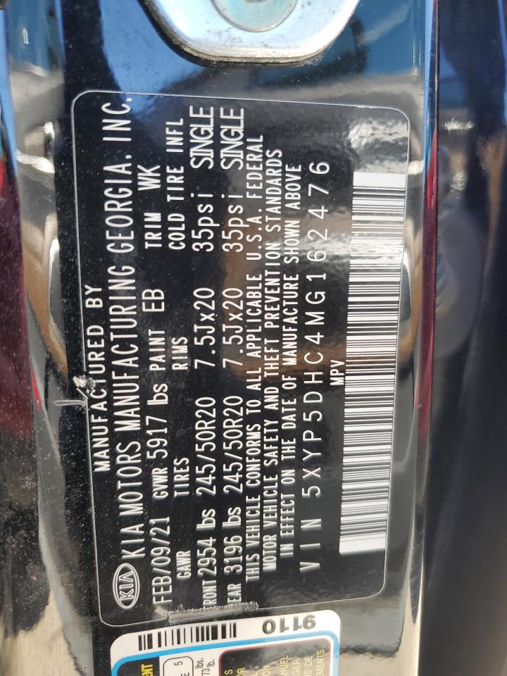 2021 Kia Telluride Sx VIN: 5XYP5DHC4MG162476 Lot: 55574275