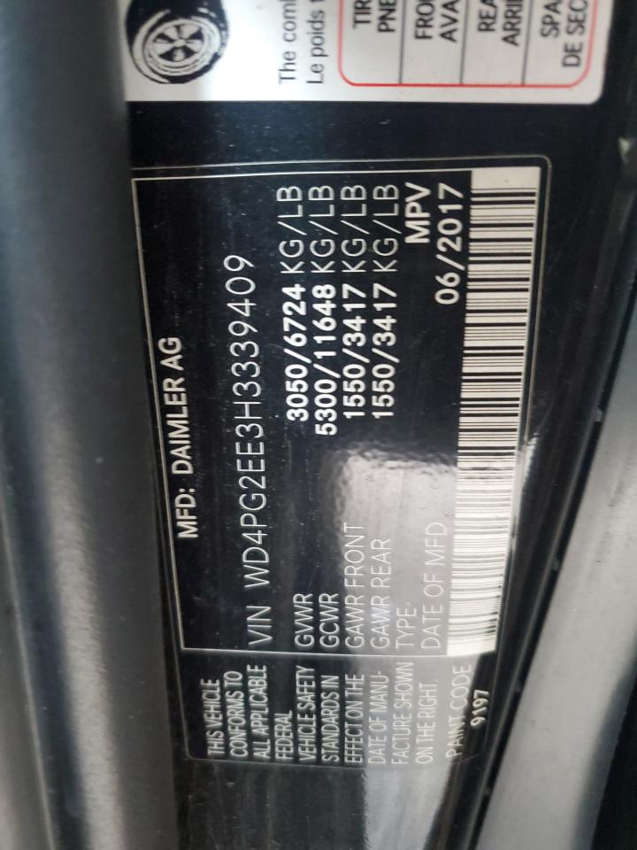 2017 Mercedes-Benz Metris VIN: WD4PG2EE3H3339409 Lot: 53785355