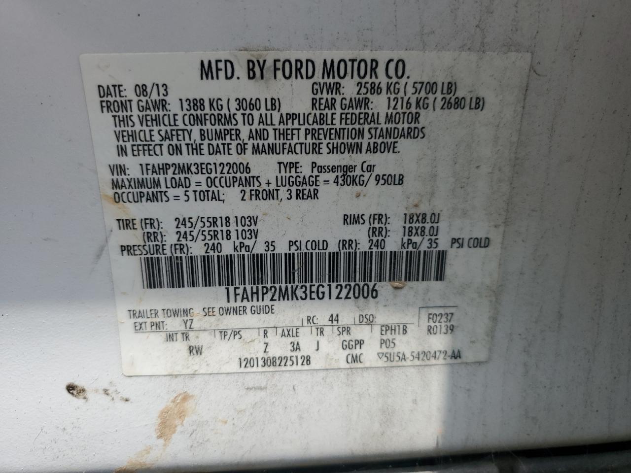 2014 Ford Taurus Police Interceptor VIN: 1FAHP2MK3EG122006 Lot: 56910295