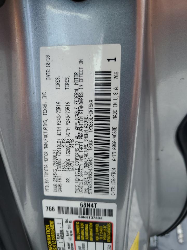 2019 Toyota Tacoma Access Cab VIN: 5TFRX5GNXKX135045 Lot: 56432365