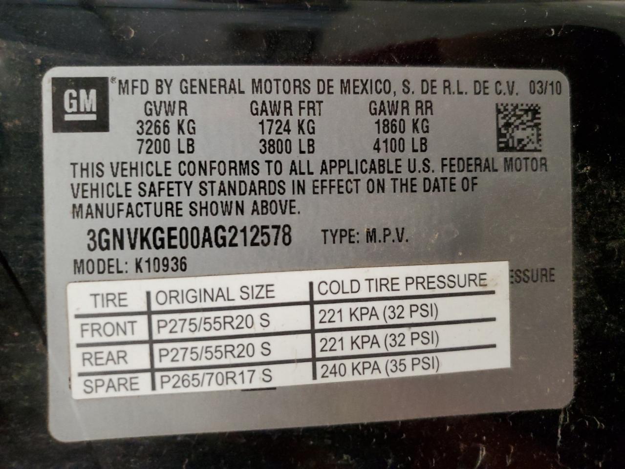 2010 Chevrolet Avalanche Ltz VIN: 3GNVKGE00AG212578 Lot: 56909535