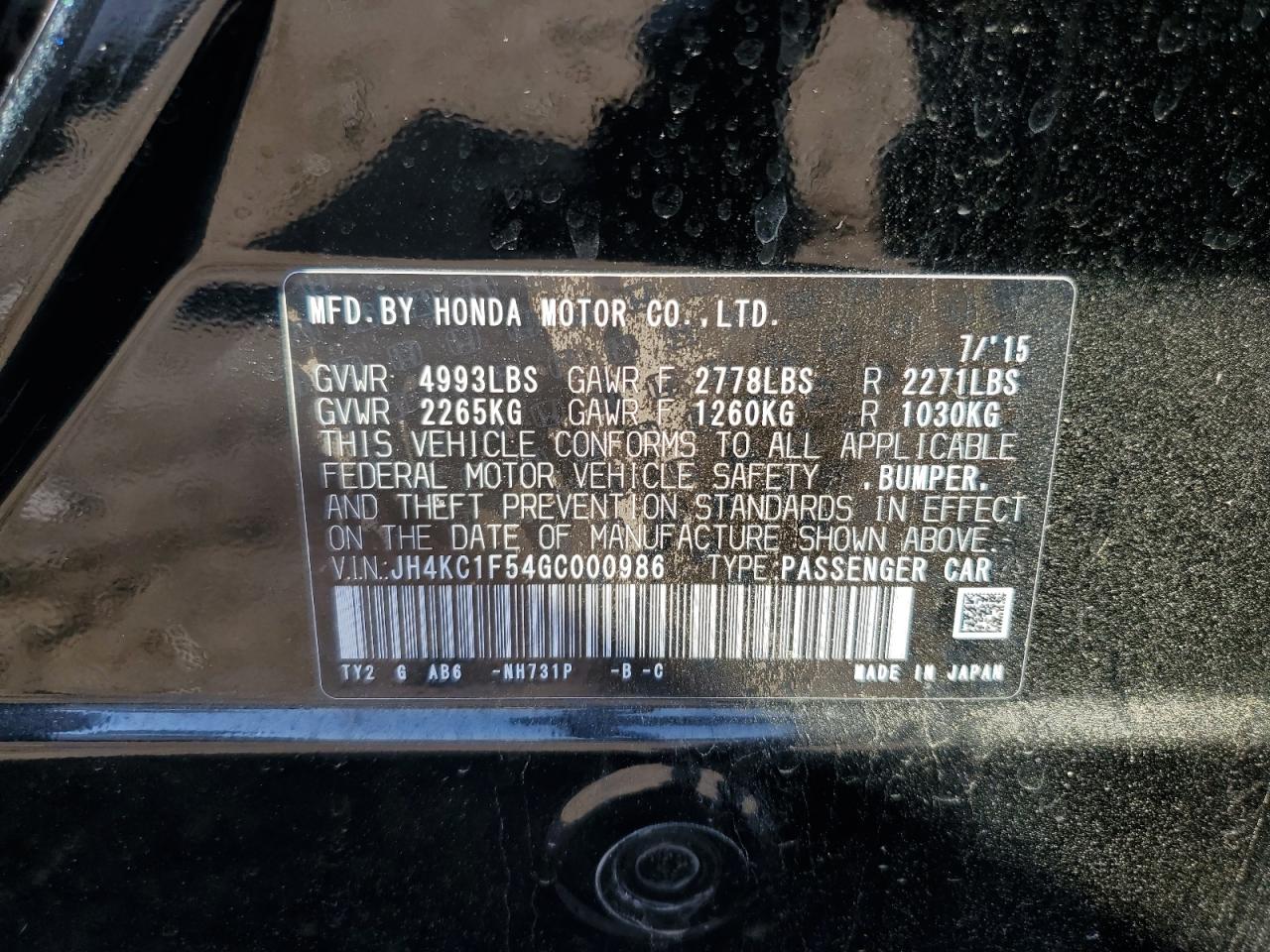 2016 Acura Rlx Tech VIN: JH4KC1F54GC000986 Lot: 55803395