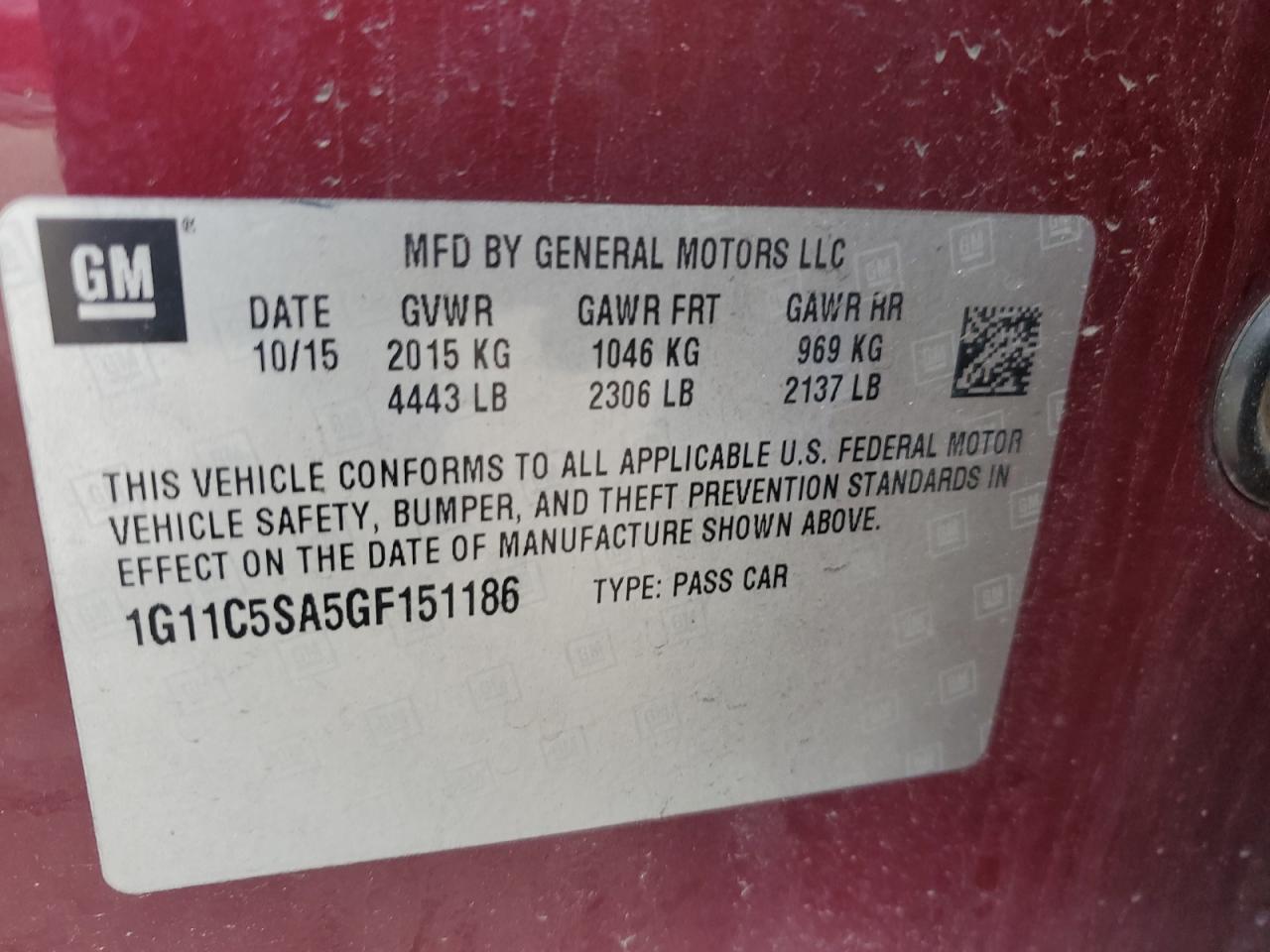1G11C5SA5GF151186 CHEVROLET MALIBU 2016