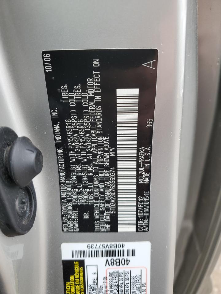 2006 Toyota Sienna Ce VIN: 5TDZA23C76S569374 Lot: 53077275