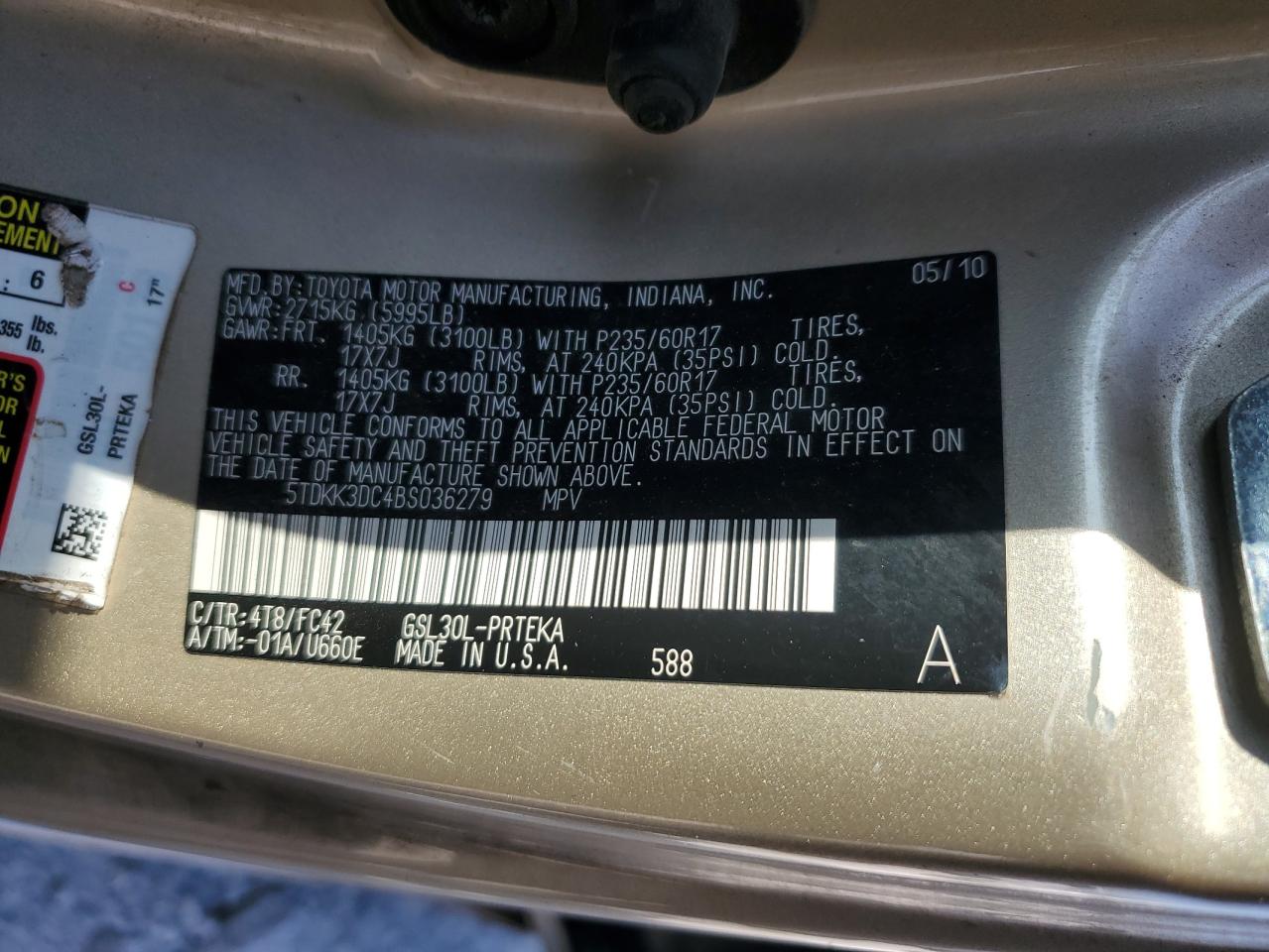 2011 Toyota Sienna Le VIN: 5TDKK3DC4BS036279 Lot: 55282995