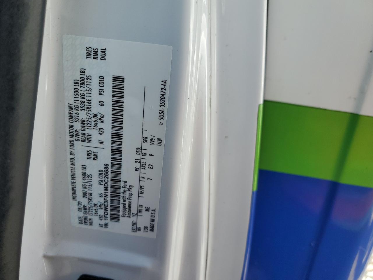 2021 Ford Econoline E350 Super Duty Cutaway Van VIN: 1FDWE3FN1MDC26686 Lot: 53487345