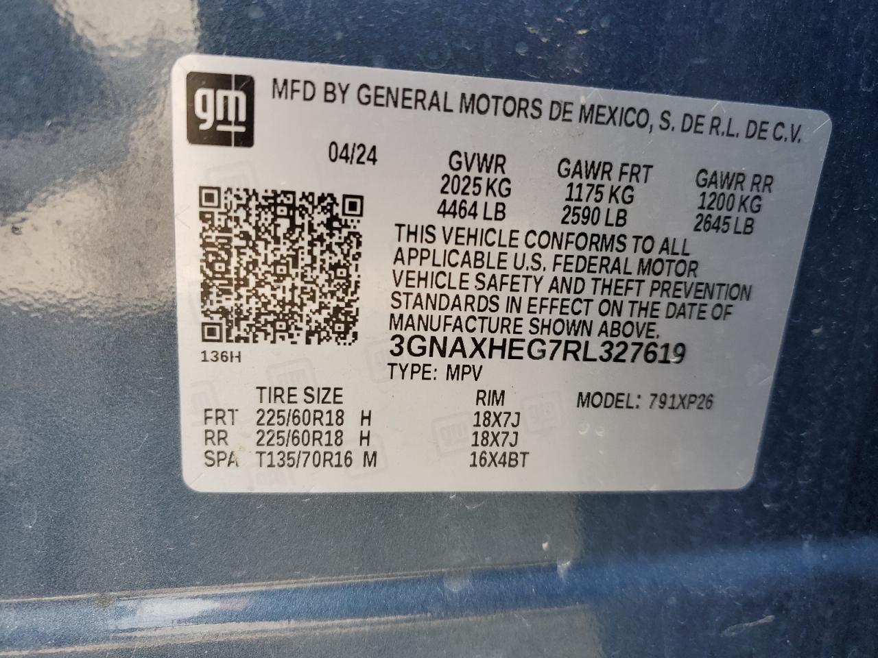 2024 Chevrolet Equinox Ls VIN: 3GNAXHEG7RL327619 Lot: 56469855