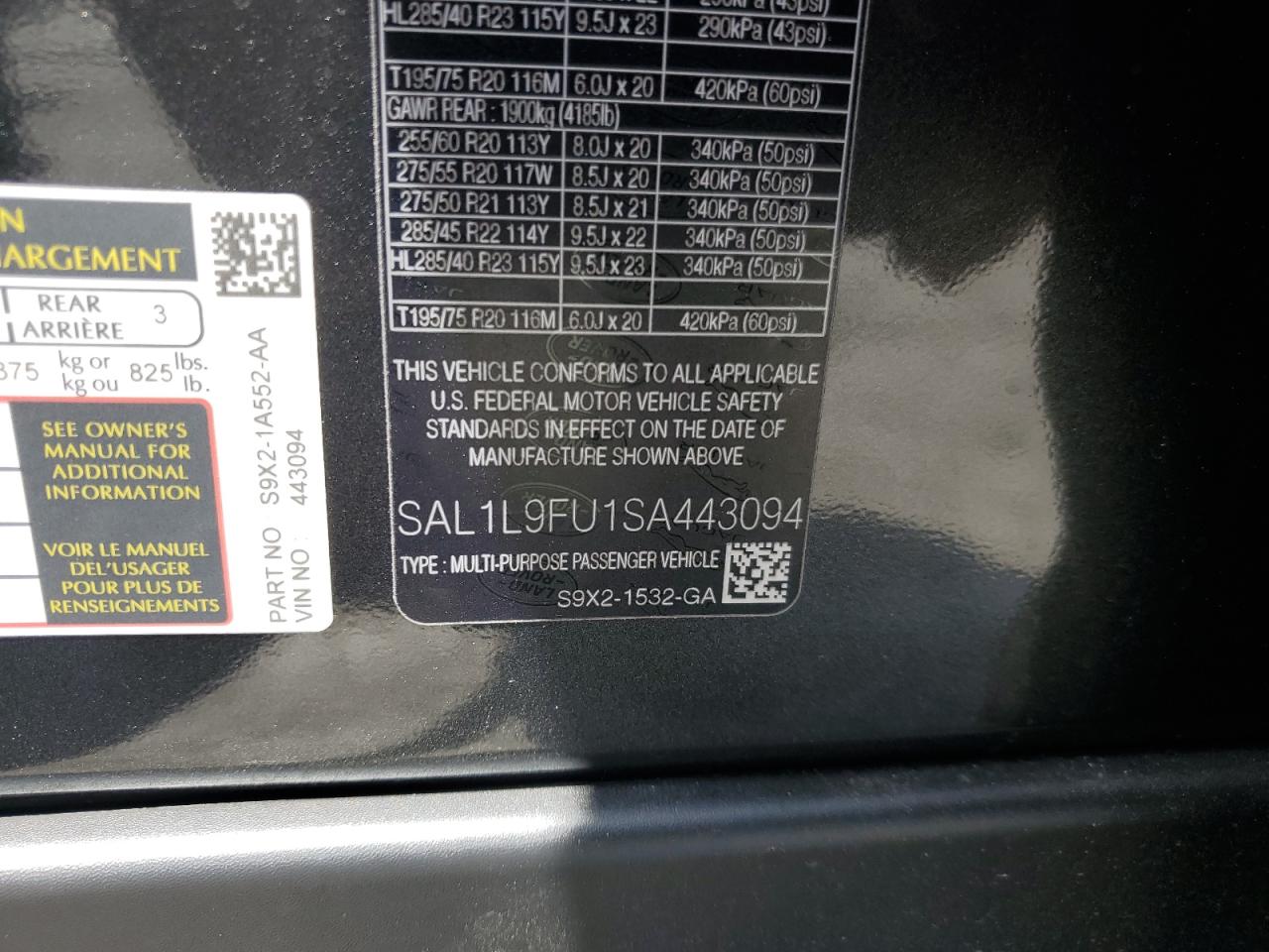 2025 Land Rover Range Rover Sport Dynamic Se VIN: SAL1L9FU1SA443094 Lot: 57461915