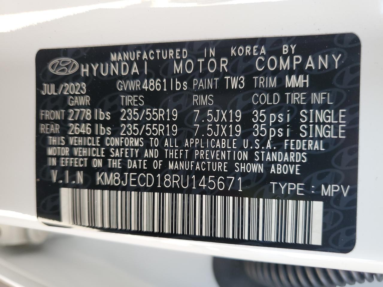 2024 Hyundai Tucson Limited VIN: KM8JECD18RU145671 Lot: 57425995