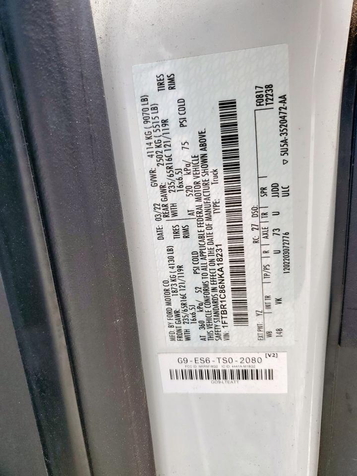2022 Ford Transit T-250 VIN: 1FTBR1C86NKA18231 Lot: 56531205