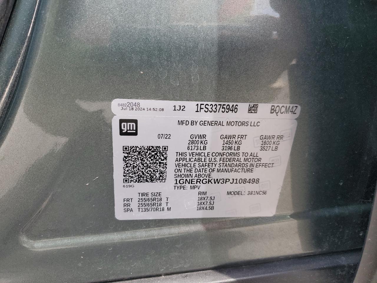 1GNERGKW3PJ108498 CHEVROLET TRAVERSE 2023