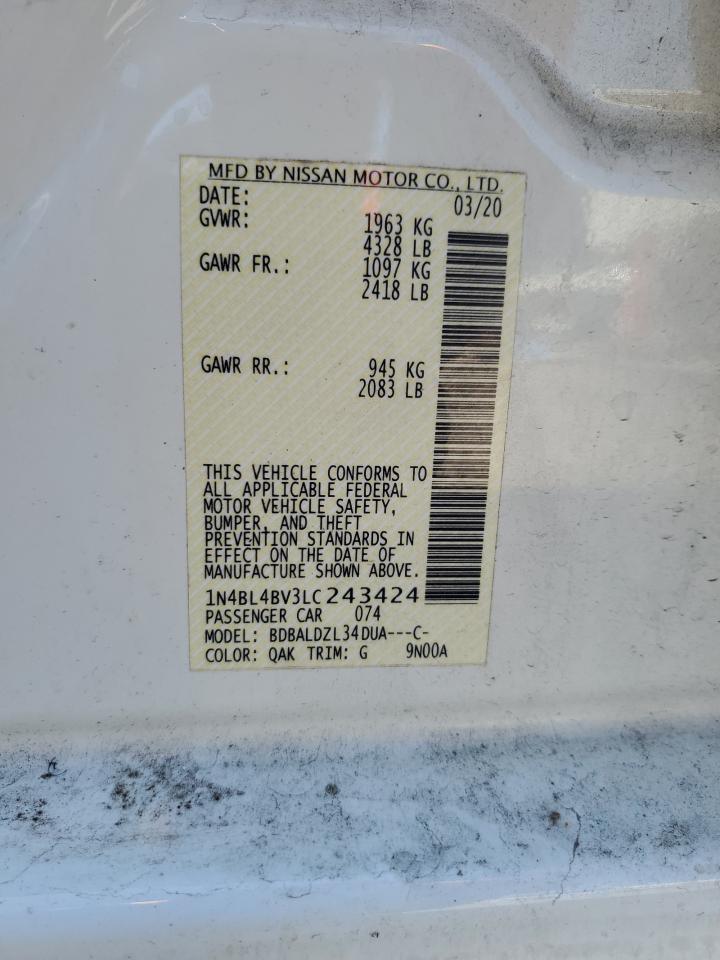 2020 Nissan Altima S VIN: 1N4BL4BV3LC243424 Lot: 56180185