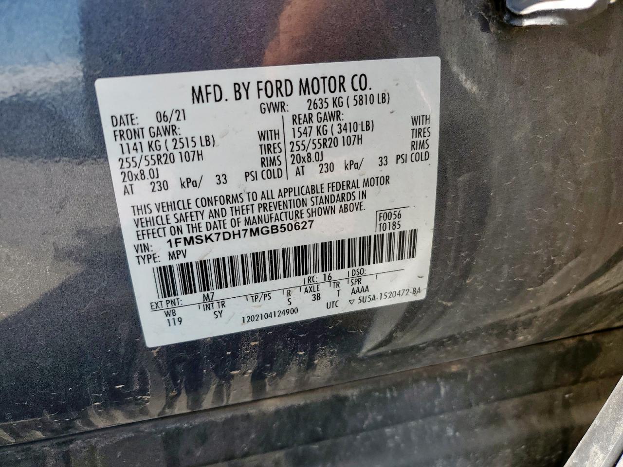 1FMSK7DH7MGB50627 FORD EXPLORER 2021