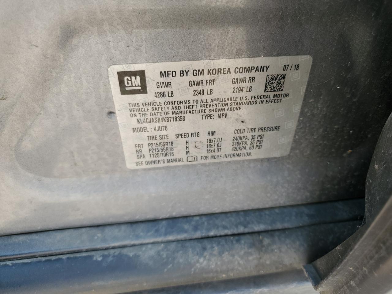 2019 Buick Encore Preferred VIN: KL4CJASB4KB718358 Lot: 56025915