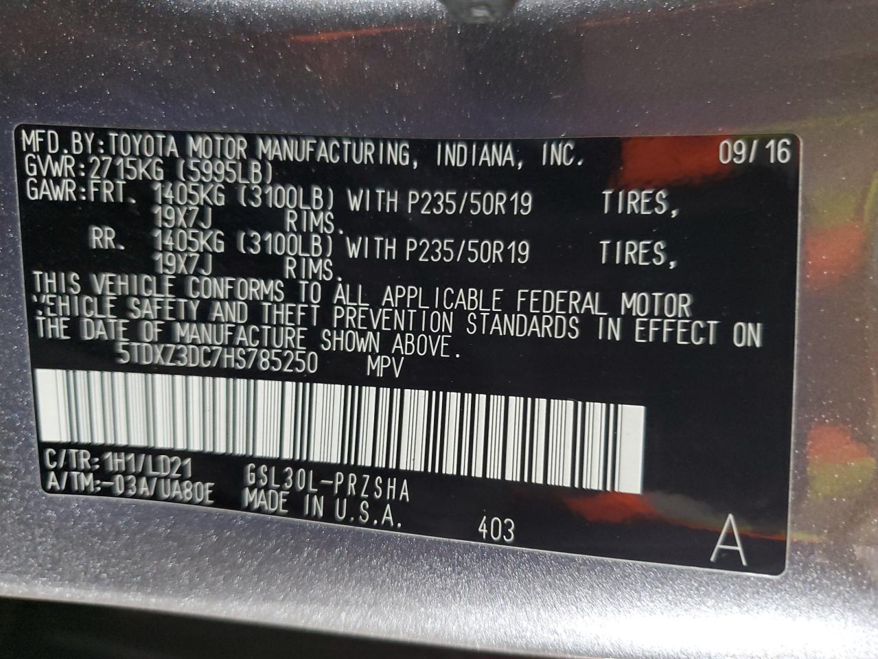 2017 Toyota Sienna Se VIN: 5TDXZ3DC7HS785250 Lot: 57009695