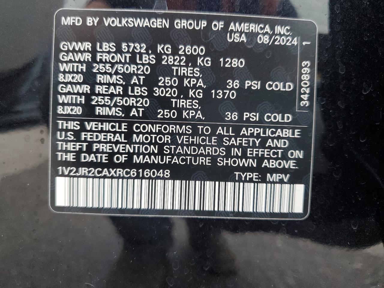 2024 Volkswagen Atlas Se VIN: 1V2JR2CAXRC616048 Lot: 56694875