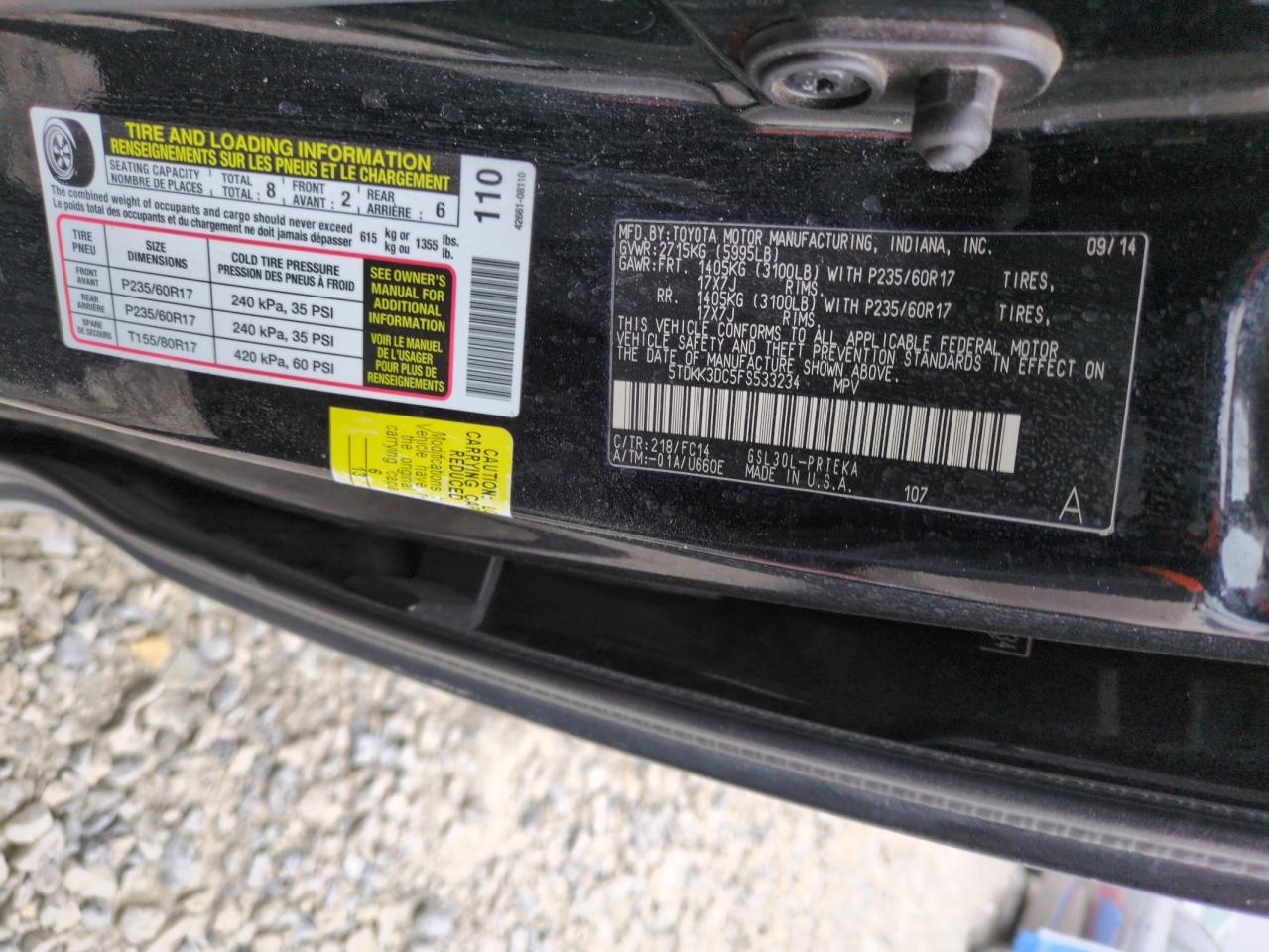 2015 Toyota Sienna Le VIN: 5TDKK3DC5FS533234 Lot: 56237925