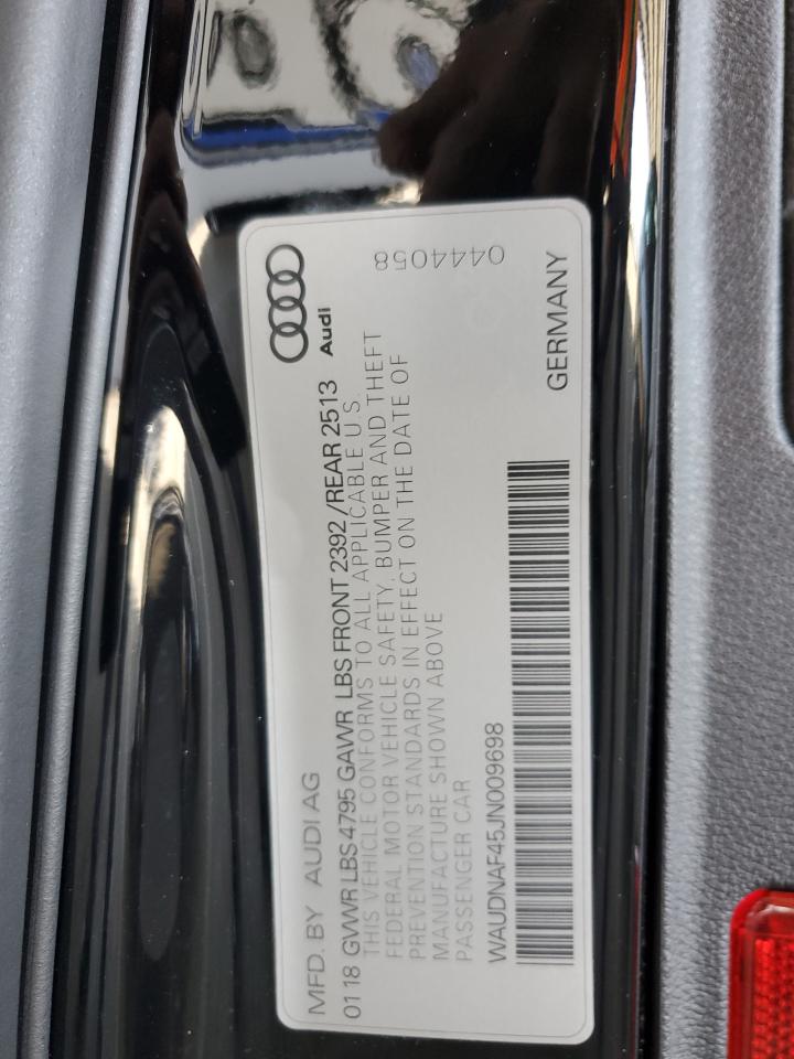 2018 Audi A4 Premium VIN: WAUDNAF45JN009698 Lot: 56996875