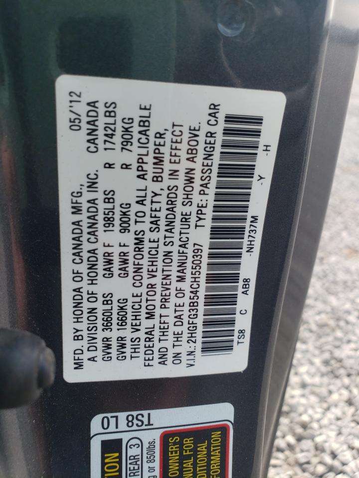 2012 Honda Civic Lx VIN: 2HGFG3B54CH550397 Lot: 57066285