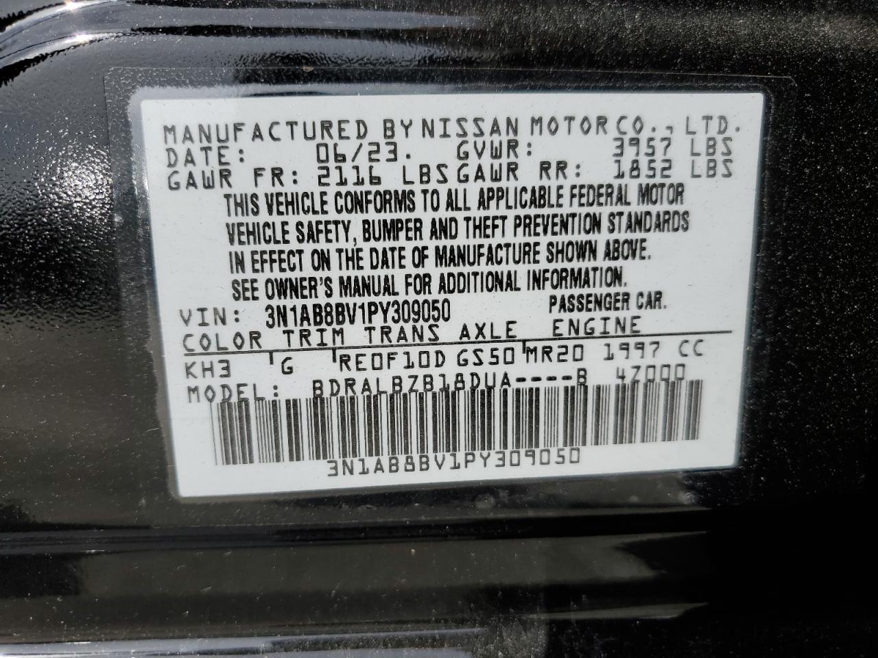 2023 Nissan Sentra S VIN: 3N1AB8BV1PY309050 Lot: 57449345