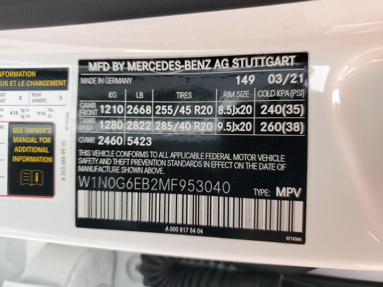 2021 Mercedes-Benz Glc 43 4Matic Amg VIN: W1N0G6EB2MF953040 Lot: 56274435